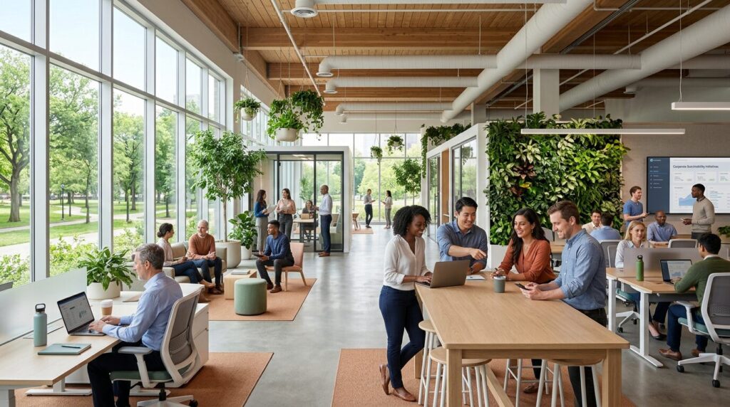 A modern, green building that shows how to align a building with ESG goals through sustainable infrastructure.