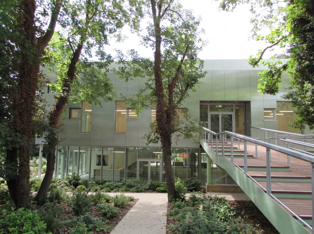 School building with metallic facade