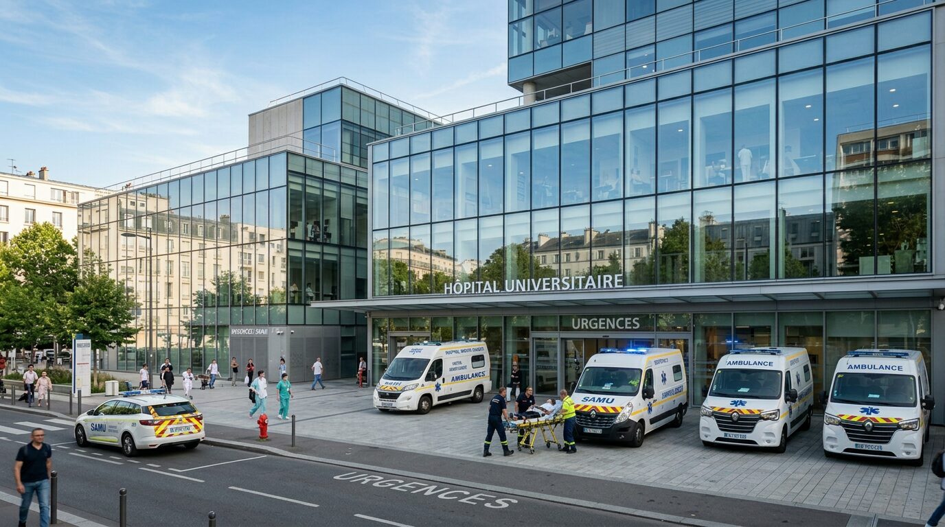 modern hosital with glazed facade